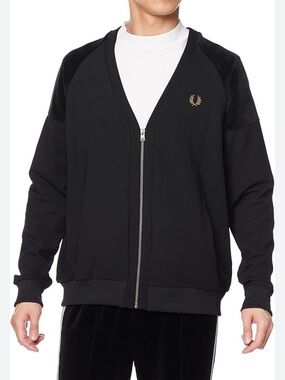 Fred Perry V-neck Velour Panel Tricot Zip Cardigan